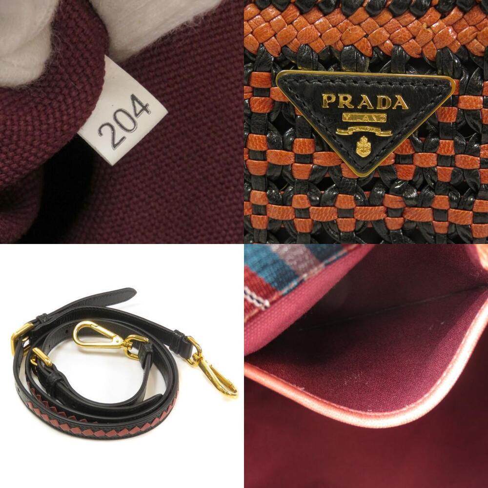 Prada Madras Woven Leather Tote Bag black brown leather weaving - Picture 7 of 11